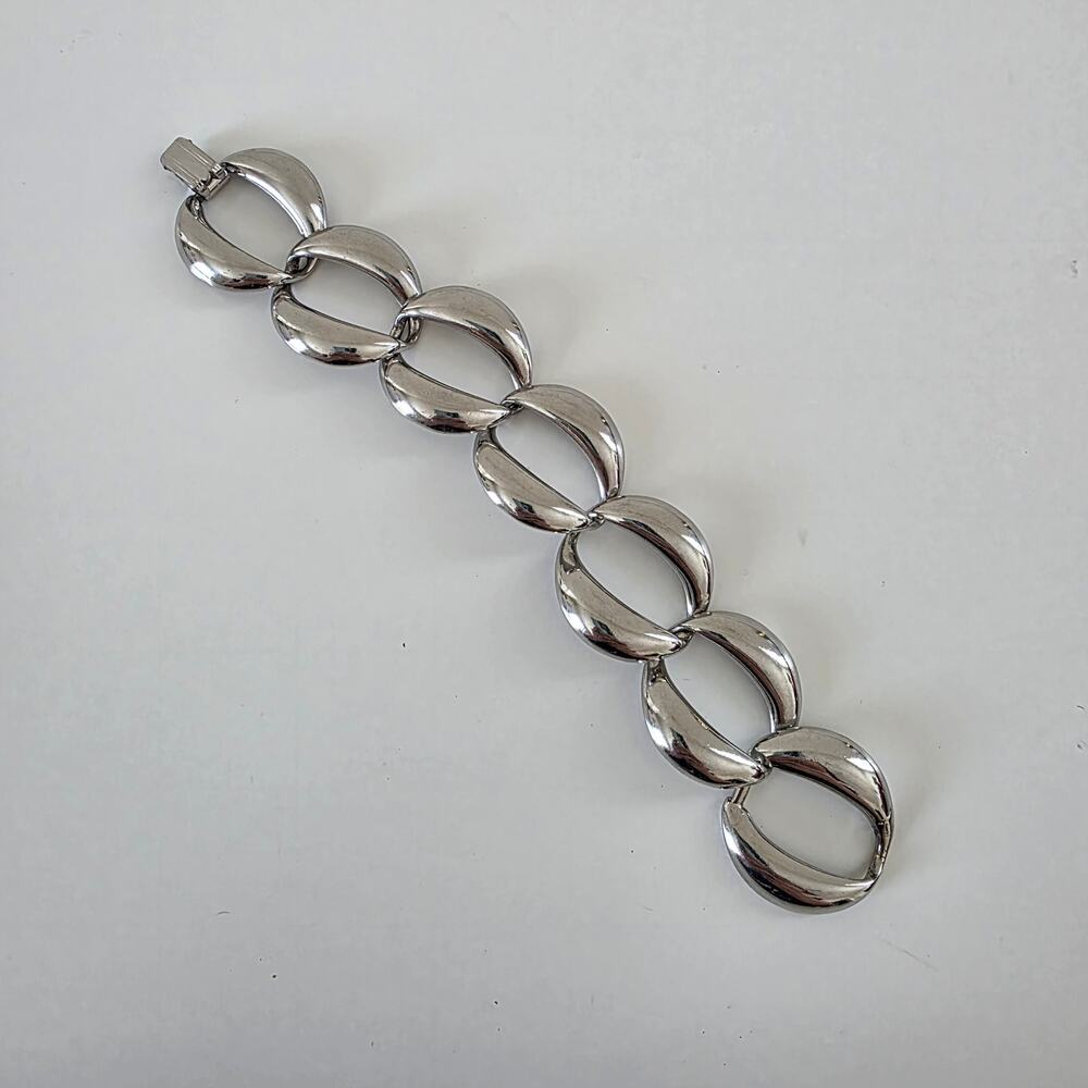 Vintage Silver Tone Link Necklace and Bracelet Set Statement Chunky Chain Bold - Picture 5 of 11